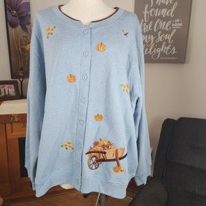 Liberty Lane Blue Button-up Cardigan Sweatshirt Size 3X New